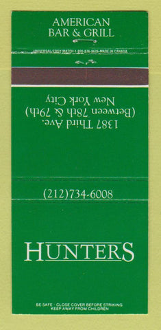 Matchbook Cover - Hunters American Bar Grill New York City 30 Strike