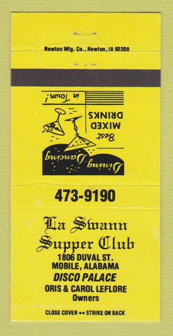 Matchbook Cover - La Swann Supper Club Disco Mobile AL 30 Strike