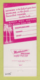 Matchbook Cover - Beach Club Hotel Naples FL 30 Strike