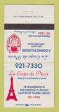 Matchbook Cover - LA Crepe de Paris French Restaurant Hollywood FL 30 Strike