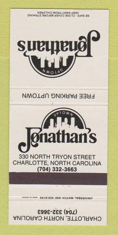 Matchbook Cover - Jonathan's Restaurant Charlotte NC 30 Strike