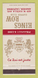 Matchbook Cover - Kings Row Anaheim CA Restaurant 30 Strike