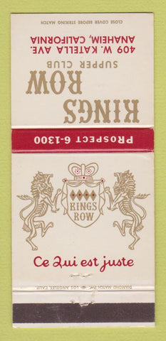 Matchbook Cover - Kings Row Anaheim CA Restaurant 30 Strike