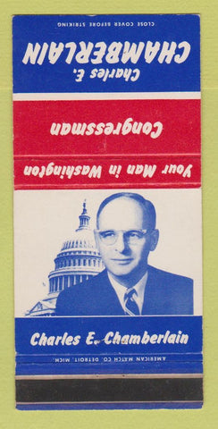 Matchbook Cover - Charles Chamberlain Congress Election WEAR 30 Strike