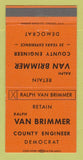 Matchbook Cover - Ralph Van Brimmer County Engineer Election 30 Strike