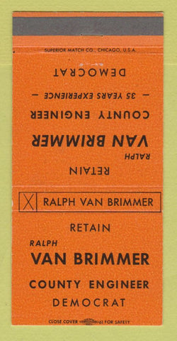 Matchbook Cover - Ralph Van Brimmer County Engineer Election 30 Strike