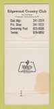 Matchbook Cover - Edgewood Country Club Pittsburgh PA WEAR 30 Strike