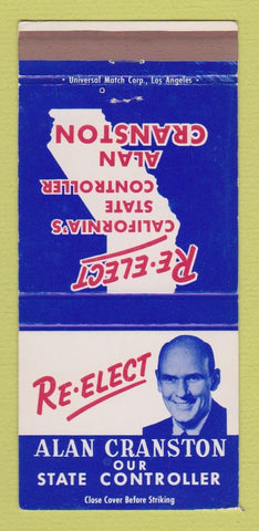 Matchbook Cover Alan Cranston State Controller Election CA California 30 Strike
