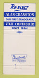 Matchbook Cover Alan Cranston State Controller Election CA California 30 Strike