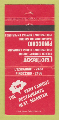 Matchbook Cover - L'Escargot Restaurant Philipsburg Sint Maarten  30 Strike