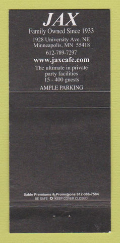 Matchbook Cover - Jax Restaurant Cafe Minneapolis MN 30 Strike