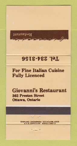 Matchbook Cover - Giovanni's Restaurant Ottawa ON 30 Strike