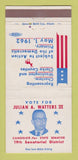 Matchbook Cover - Julian Watters III State Senator Election 1962 30 Strike