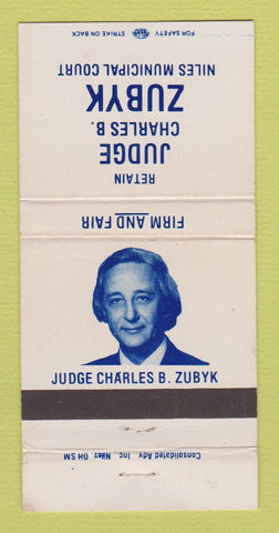 Matchbook Cover - Judge Charles Zubyk Niles OH Election 30 Strike