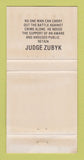 Matchbook Cover - Judge Charles Zubyk Niles OH Election 30 Strike