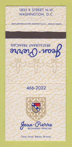 Matchbook Cover - Jean Pierre French Restaurant Washington DC 30 Strike