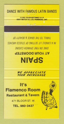 Matchbook Cover - Flemenco Room Restaurant Tavern Toronto ON 30 Strike