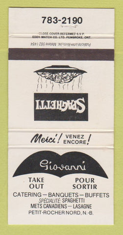 Matchbook Cover - Giovanni Restaurant Italian Petit Rocher Nord NB 30 Strike