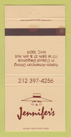 Matchbook Cover - Jennifer's New York City Italian Restaurant WEAR 30 Strike