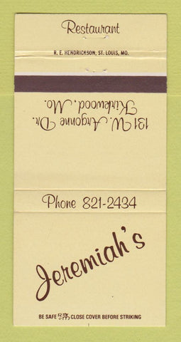 Matchbook Cover - Jeremiah's Restaurant Kirkwood MO 30 Strike