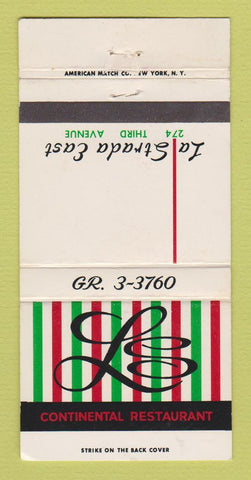 Matchbook Cover - LA Strada East Restaurant New York City WEAR 30 Strike