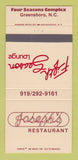 Matchbook Cover - Joseph's Restaurant Four Seasons Greensboro NC 30 Strike