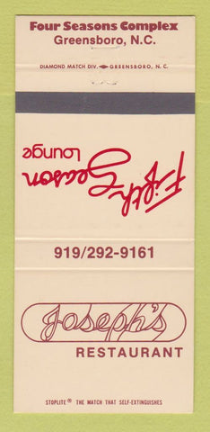 Matchbook Cover - Joseph's Restaurant Four Seasons Greensboro NC 30 Strike