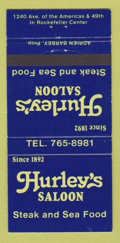 Matchbook Cover - Hurley's Saloon New York City Rockefeller Center 30 Strike