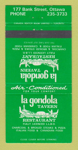 Matchbook Cover - La Gondola Tavern Restaurant Ottawa ON 30 Strike