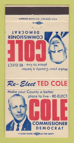 Matchbook Cover - Ted Cole Commissioner Election 30 Strike