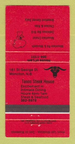 Matchbook Cover - Tasos Steak House Moncton NB 30 Strike