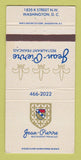 Matchbook Cover - Jean Pierre French Restaurant Washington DC 30 Strike