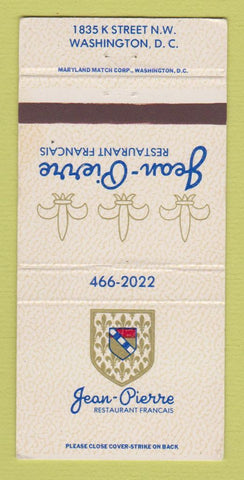 Matchbook Cover - Jean Pierre French Restaurant Washington DC 30 Strike
