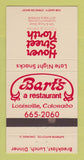 Matchbook Cover - Bart's Louisville Hover St North Longmont Colorado 30 Strike