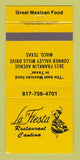 Matchbook Cover - La Fiesta Restaurant girlie Mexican Food Waco TX 30 Strike