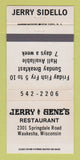 Matchbook Cover - Jerry & Gene's Restaurant Waukesha WI 30 Strike