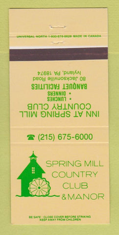 Matchbook Cover - Spring Mill Country Club Manor Ivyland PA 30 Strike