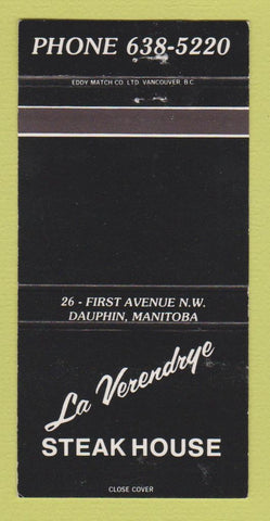 Matchbook Cover - LA Verendrye Steak House Dauphin MB 30 Strike
