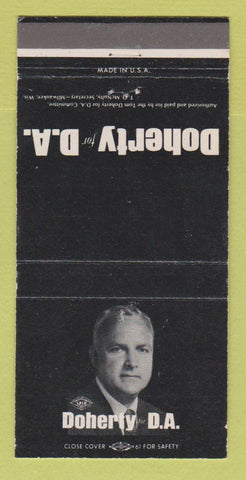 Matchbook Cover - Tom Doherty District Attorney Election Milwaukee WI 30 Strike