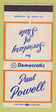 Matchbook Cover - Paul Powell Secretary of State Election 30 Strike