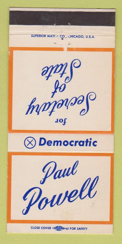 Matchbook Cover - Paul Powell Secretary of State Election 30 Strike