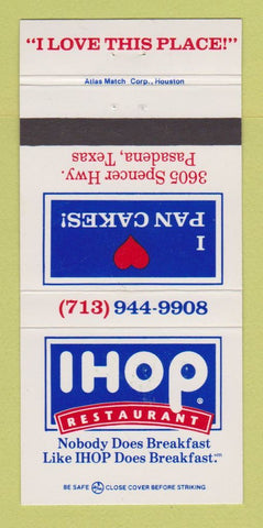 Matchbook Cover - IHOP Pancakes Restaurant Pasadena TX 30 Strike