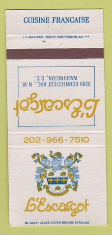 Matchbook Cover - L'Escargot Washington DC Restaurant 30 Strike