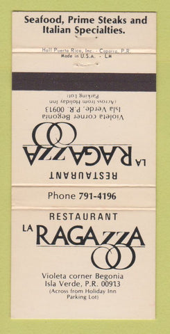 Matchbook Cover - La Ragazza Restaurant Isla Verde Puerto Rico WEAR 30 Strike