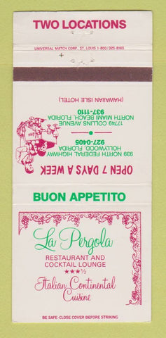 Matchbook Cover La Pergola Restaurant Italian Miami Beach Hollywood FL 30 Strike