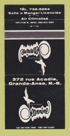 Matchbook Cover - Jeannine Restaurant Grande Anse NB 30 Strike