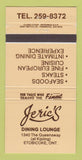 Matchbook Cover - Jeric's Dining Lounge Etobicoke ON 30 Strike