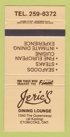 Matchbook Cover - Jeric's Dining Lounge Etobicoke ON 30 Strike