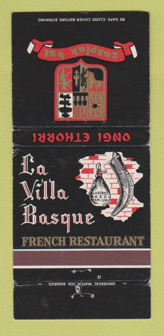 Matchbook Cover - La Villa Basque French Restaurant Vernon CA WEAR 30 Strike