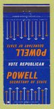 Matchbook Cover - Powell for Secretary of State Election 30 Strike